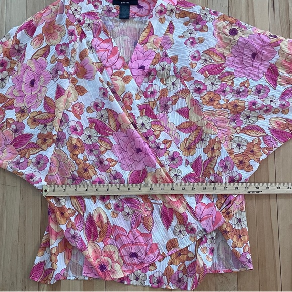 NEW! Smythe Pink Begonia Floral Oversized Criss Cross Blouse - Sz S - Picture 14 of 14